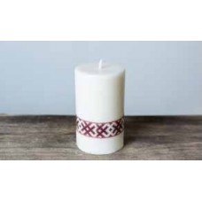Laureta Candles rapšu vaska svece cilindrs ar latvju zīmēm, 10cm